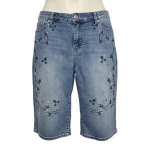Bandolino Mandie Size 12 Blue Floral Embroidered Denim Jean Shorts